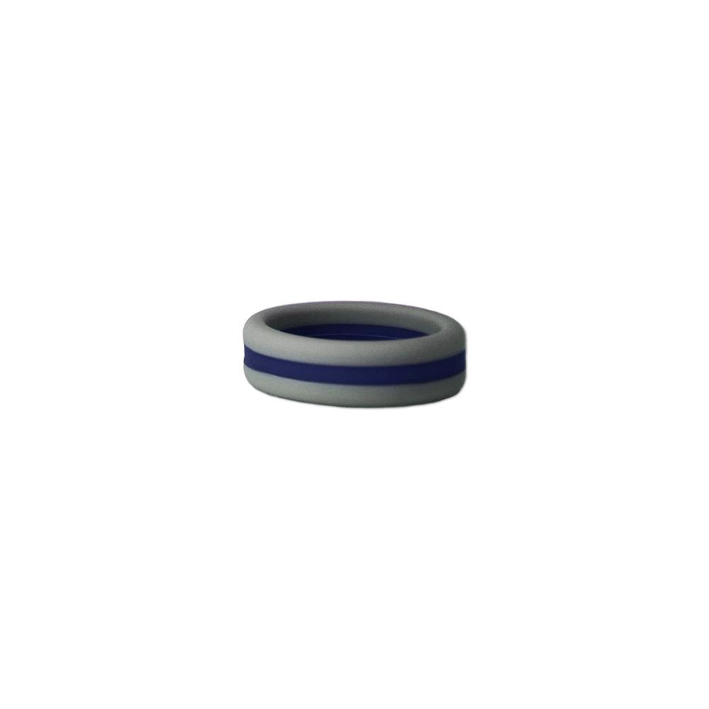 Grey and navy striped silicone ring, perfect for sports fans and active lifestyles, showcasing team spirit.