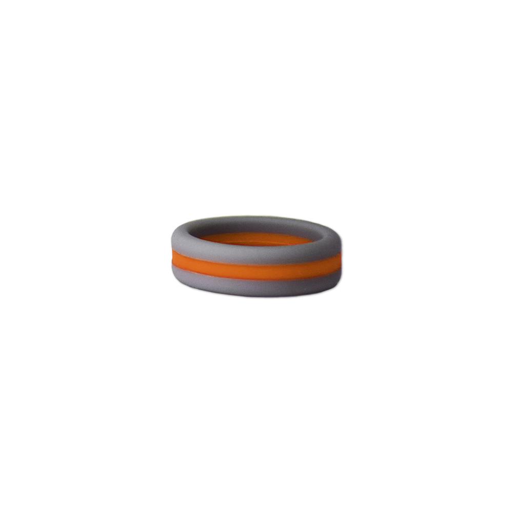 Grey and orange striped silicone ring, perfect for sports fans and active lifestyles.