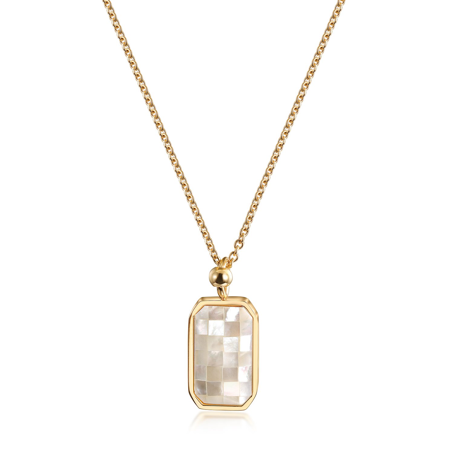 GRID Natural Shell Pendant Necklace featuring an elegant opal design and a delicate 14k gold chain, perfect for daily wear.