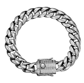 GUILD 12MM CZ Bracelet featuring a cubic zirconia lock and stainless steel design, showcasing a glossy and stylish appearance.