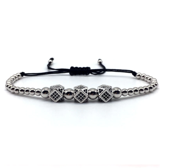 Gullion Steel Bracelet CZ featuring rhombus charms and cubic zirconia accents, elegantly designed for formal wear.