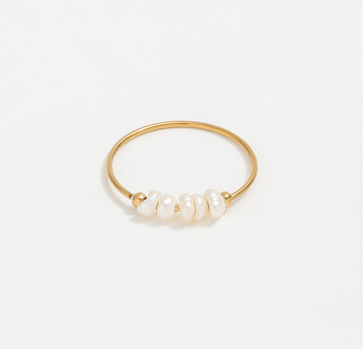 Gurk Pearl Ring Gold featuring a minimalist geometric design with genuine freshwater seed pearls and 18k gold plating.