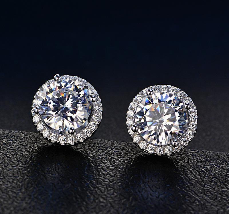 Elegant Halo Stud Earrings featuring sparkling Austrian Crystals, beautifully designed with 18K white gold plating.