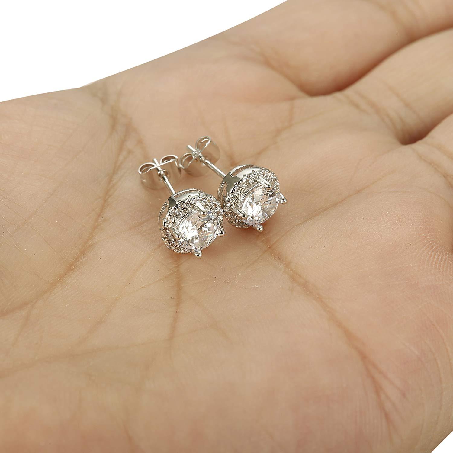 Elegant Halo Stud Earrings featuring sparkling Austrian Crystals, beautifully designed with 18K white gold plating.