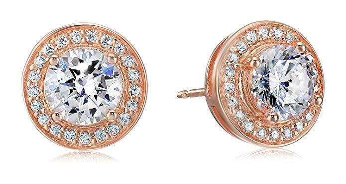 Elegant Halo Stud Earrings featuring sparkling Austrian Crystals, beautifully designed with 18K white gold plating.