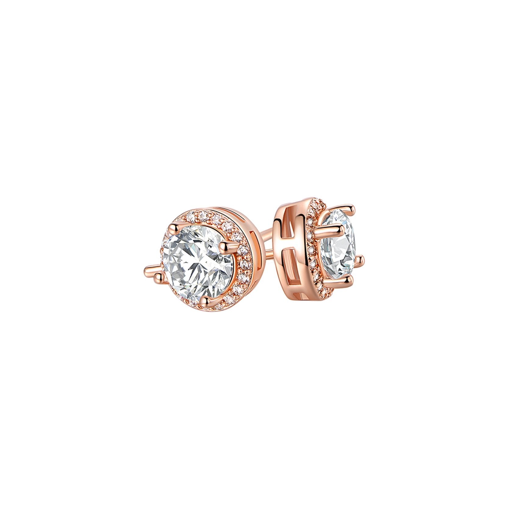 Elegant Halo Stud Earrings featuring sparkling Austrian Crystals, beautifully designed with 18K white gold plating.