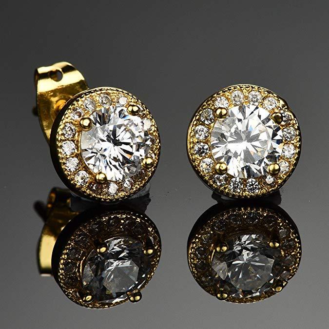 Elegant Halo Stud Earrings featuring sparkling Austrian Crystals, beautifully designed with 18K white gold plating.