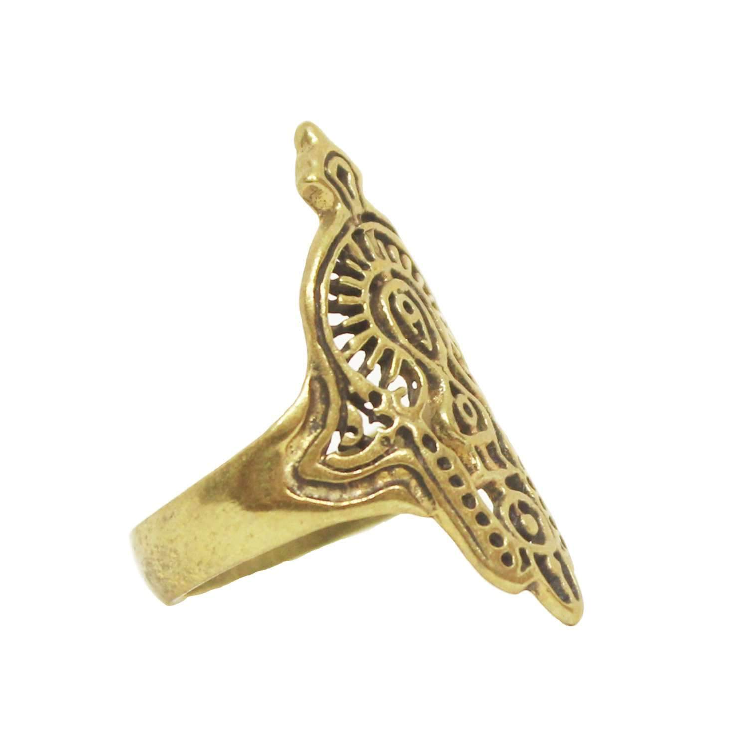 A beautifully crafted Hamsa Ring made from silver-plated hypoallergenic brass, featuring intricate detailing and an adjustable design.