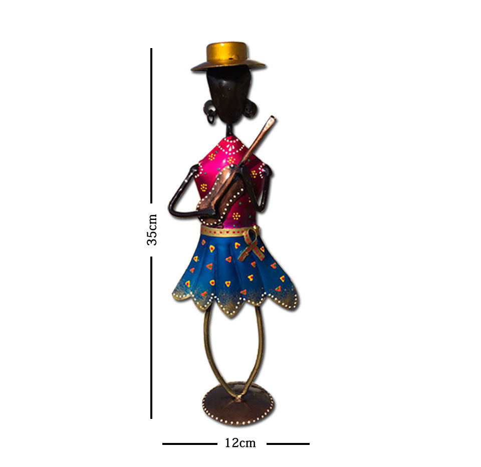 Set of 3 handcrafted musical dancing dolls made from wrought iron, showcasing vibrant colors and intricate details.