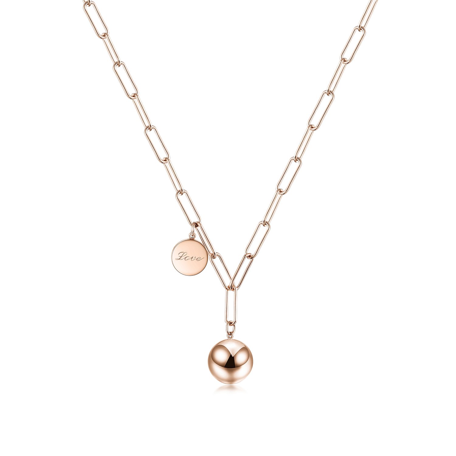 Harmony Ball Long Chain Necklace made of stainless steel with gold plating, featuring a delicate design suitable for everyday wear.