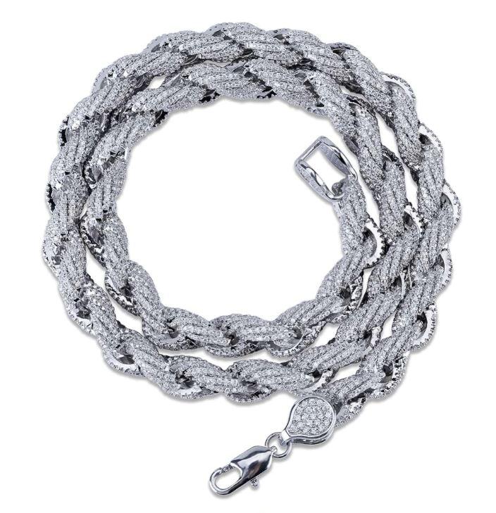 HAWSER 10 MM Rope Chain featuring rhinestone crystals on a base alloy metal, showcasing its luxurious design and thickness.