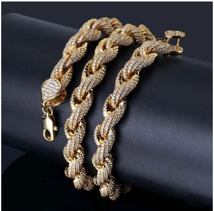 HAWSER 10 MM Rope Chain featuring rhinestone crystals, showcasing its thick design and elegant sparkle.