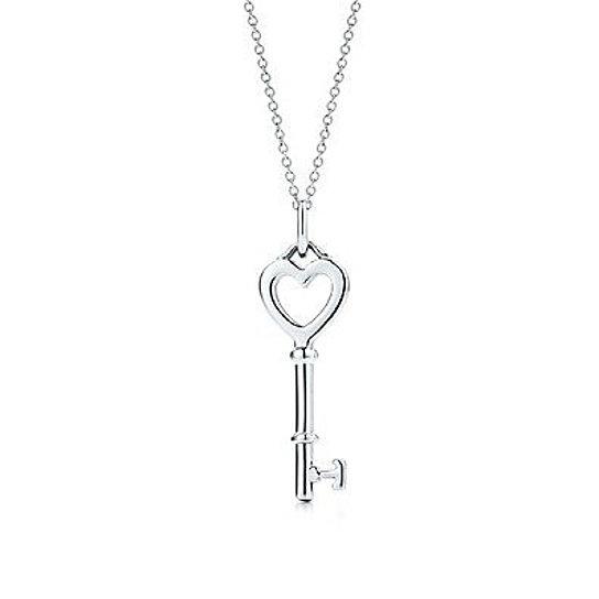 Elegant Heart and Key Necklace in 925 sterling silver, featuring a heart and key pendant on an 18-inch chain.