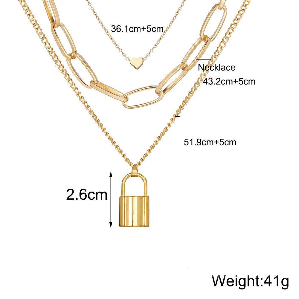 Elegant Heart Chain Lock Necklace in 18K gold plating, featuring a link chain design and lobster clasp closure.