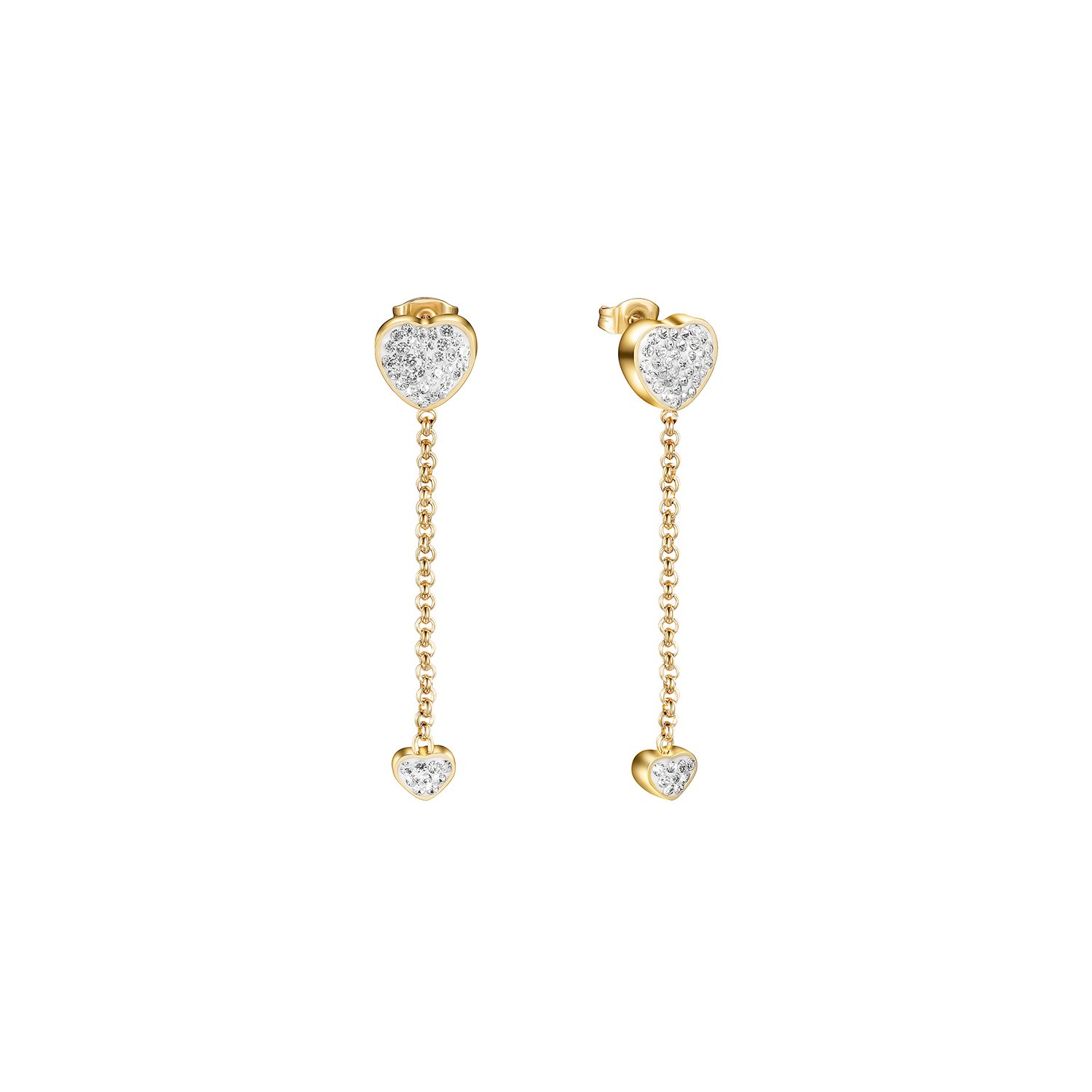 Elegant Heart Dangle Drop Earrings made from stainless steel with gold plating, showcasing a stylish design perfect for any occasion.