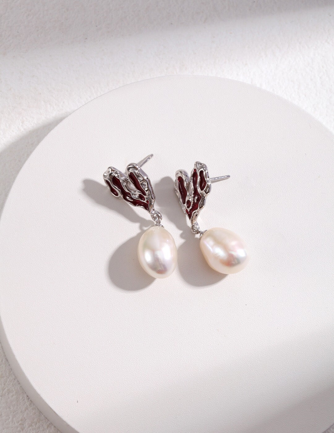 Elegant Heart Love Pearl Earrings featuring freshwater pearls and sterling silver, beautifully handcrafted.