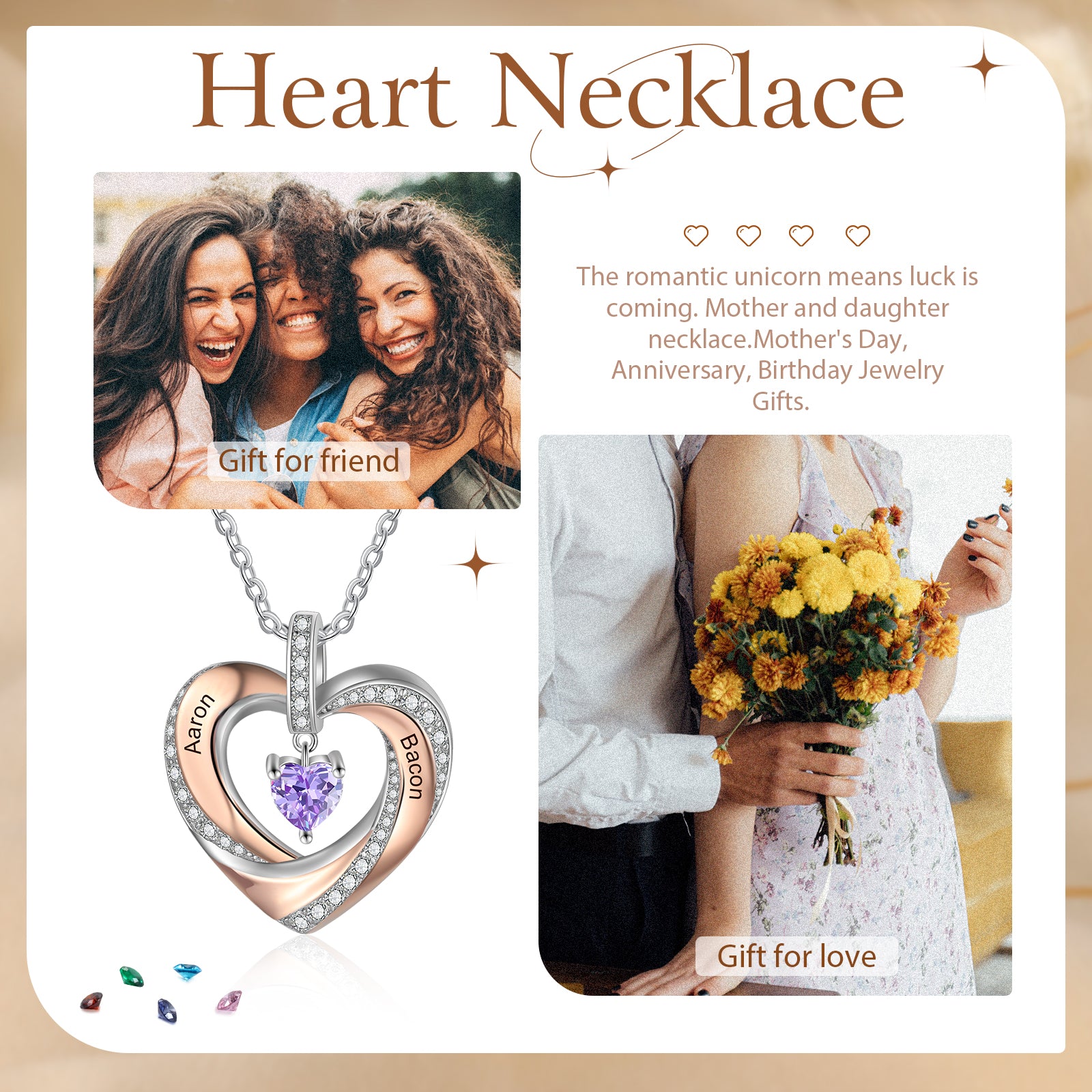 A beautiful handmade Heart Name Shaped Necklace made of tarnish-resistant copper, featuring an adjustable chain.