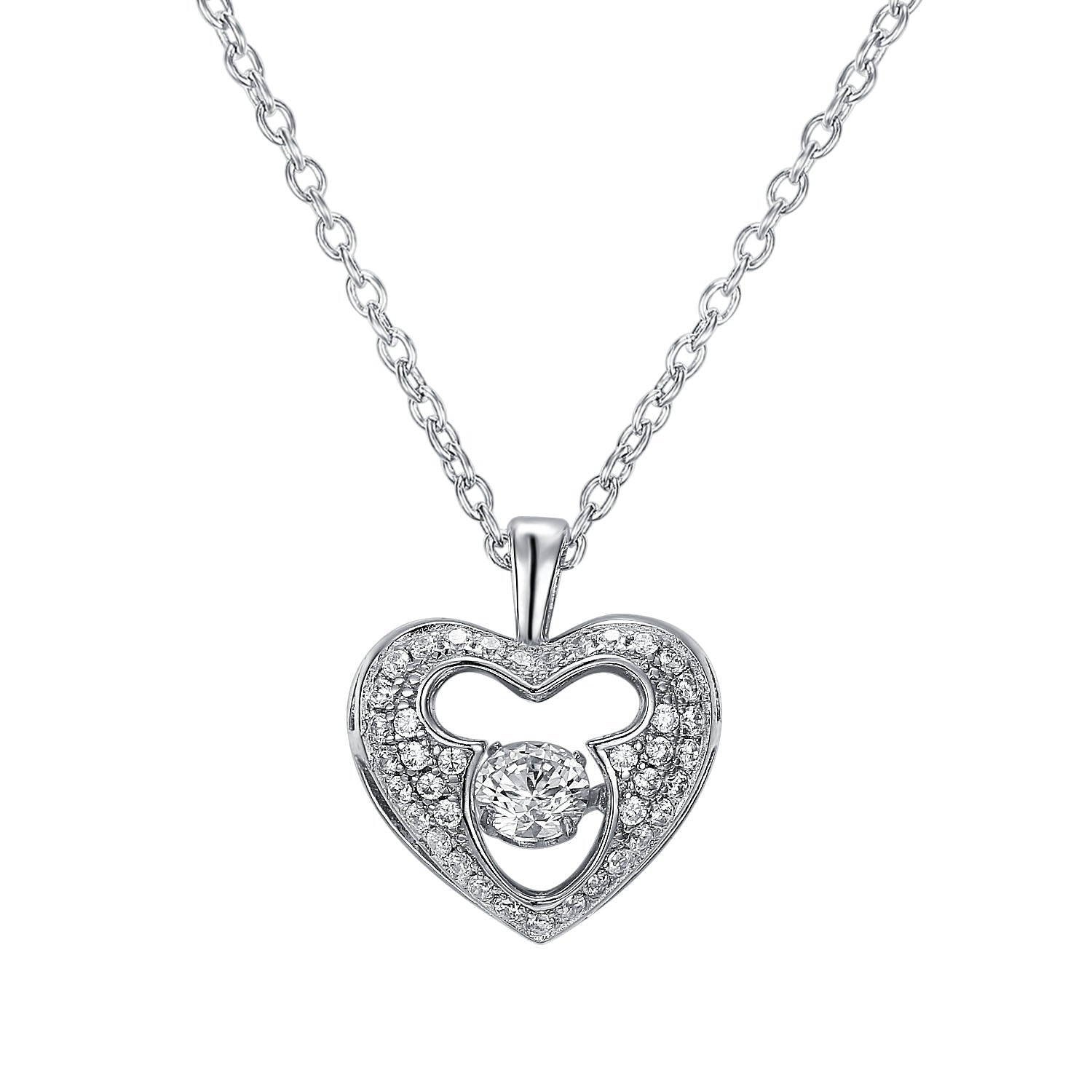 A beautiful heart shape necklace made of 925 sterling silver, featuring a white sapphire stone, elegantly designed for a stunning look.