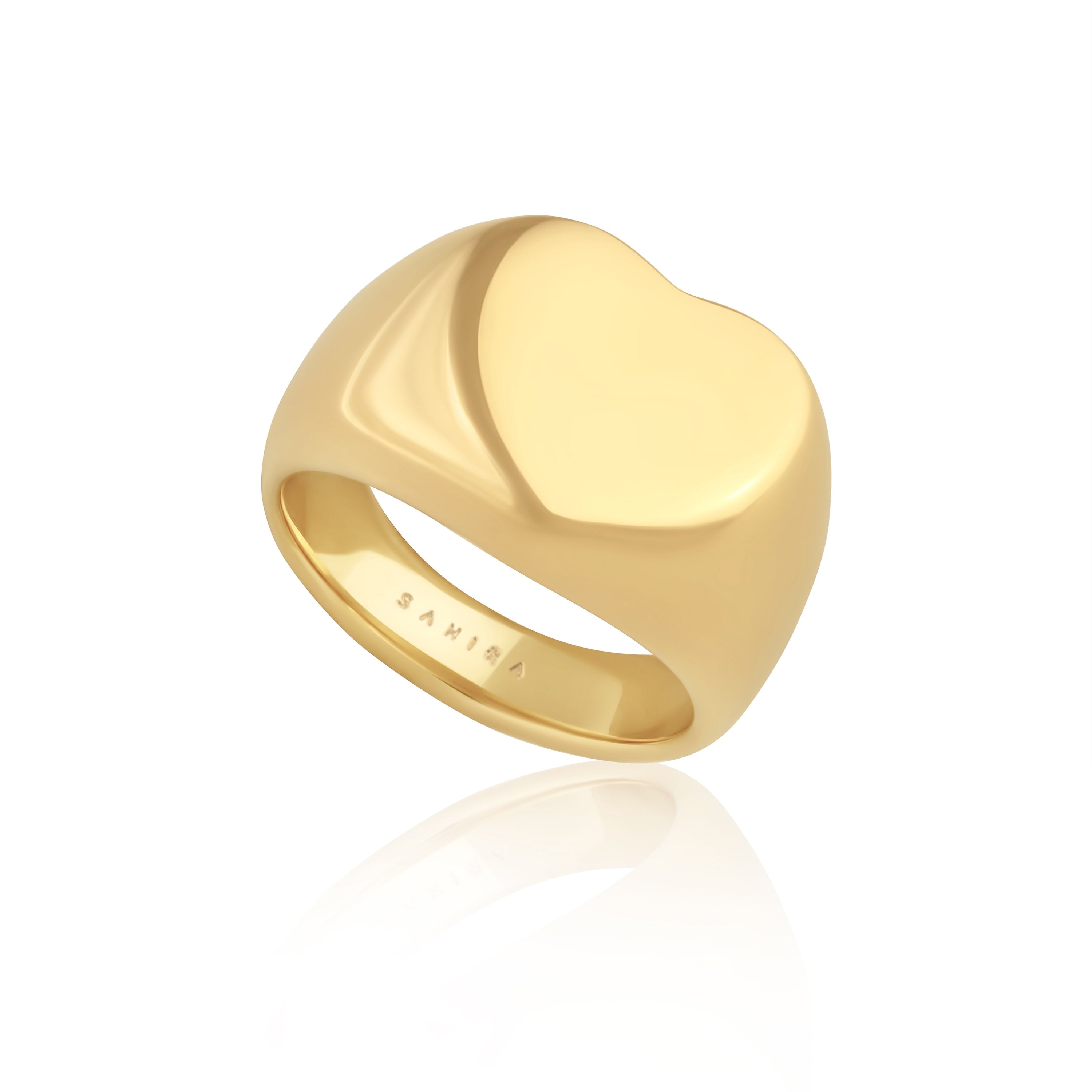 A stylish Heart Signet Ring featuring a heart-shaped design, elegantly crafted in 18k gold plating.