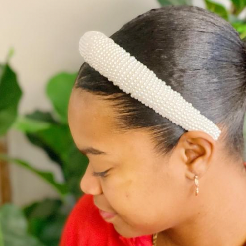 Heaven Of Pearls Headband featuring small pearl beads, elegantly designed for special occasions and everyday wear.