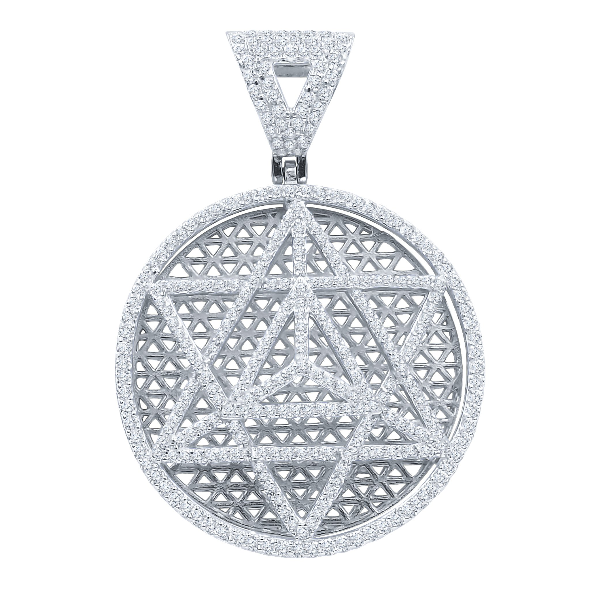 HEBRAISM Silver Pendant featuring the Star of David, embellished with sparkling cubic zircon stones on a silver background.