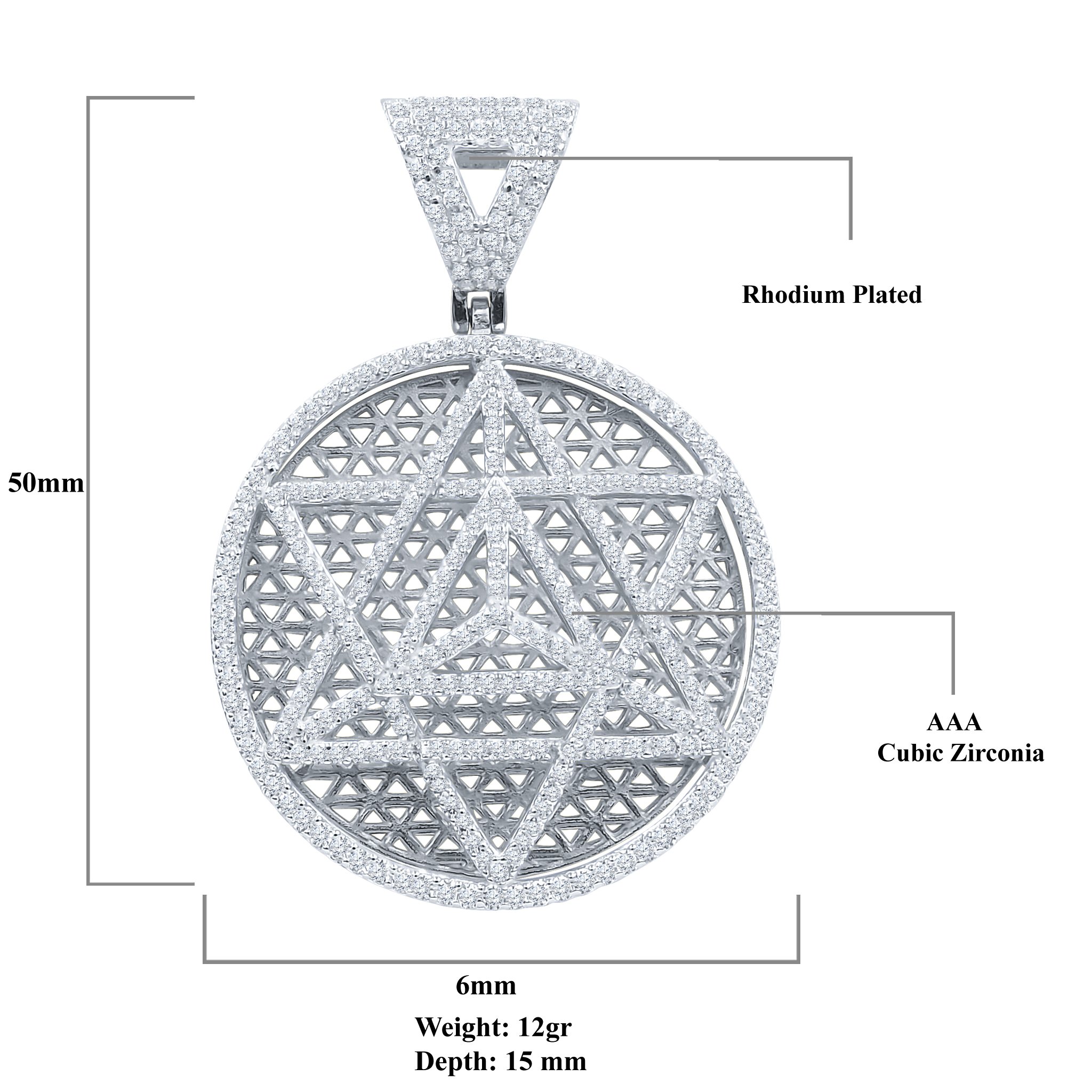 HEBRAISM Silver Pendant featuring the Star of David, embellished with sparkling cubic zircon stones on a silver background.