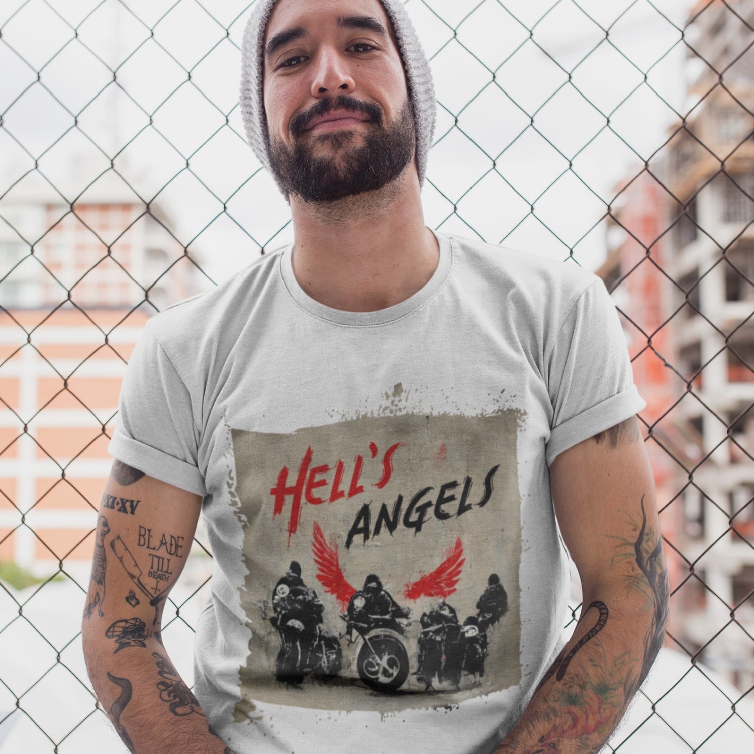 Hell's Angels Cool Heavy Cotton T-Shirt featuring a bold graphic design, perfect for bikers and casual wear.