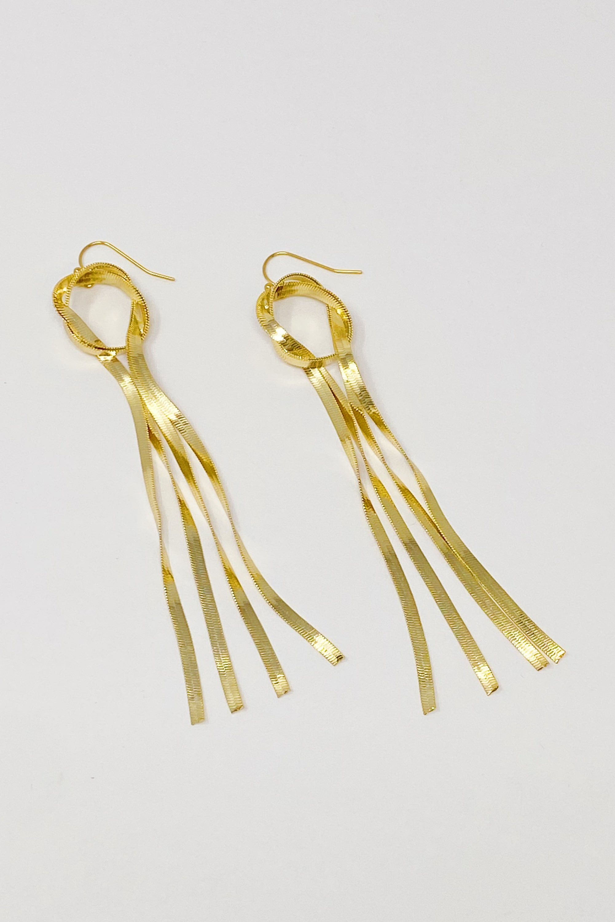 Elegant Herringbone Chain Drop Earrings in 18K gold plating, showcasing a sophisticated design with a unique herringbone pattern.