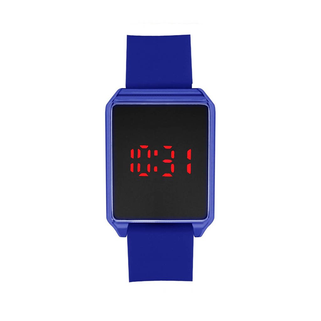 Hindupur Touch LED Watch featuring a blue rubber band and blue alloy case, showcasing its modern design and touch-sensitive display.