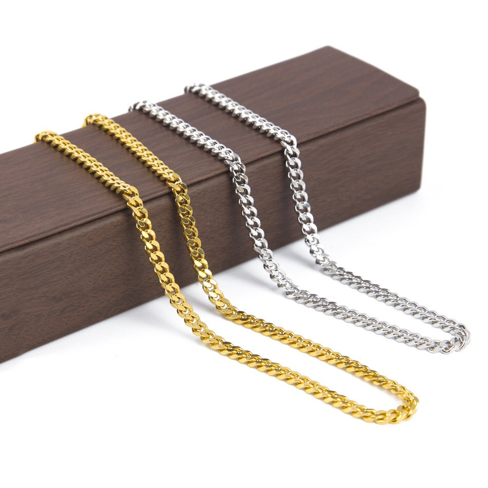 A stylish Hiphop Cuban Link Chain made of stainless steel, featuring interlocking links for a bold and fashionable look.