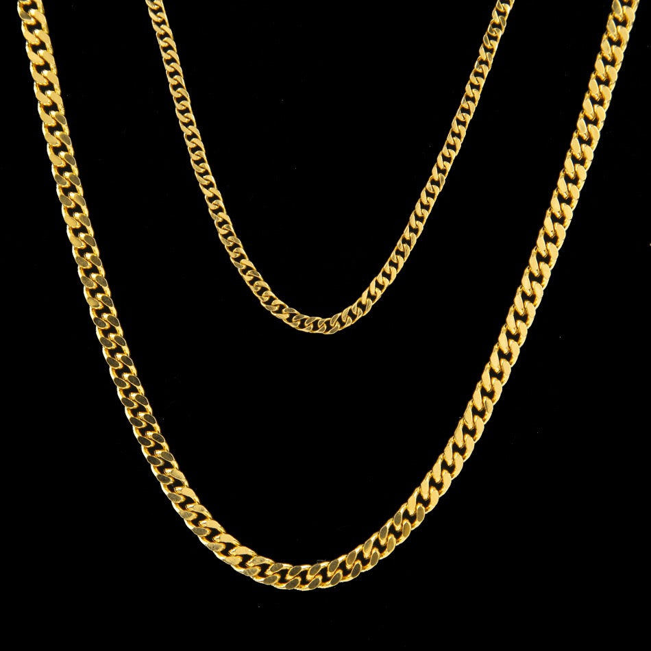 A stylish Hiphop Cuban Link Chain made of stainless steel, featuring interlocking links for a bold and fashionable look.