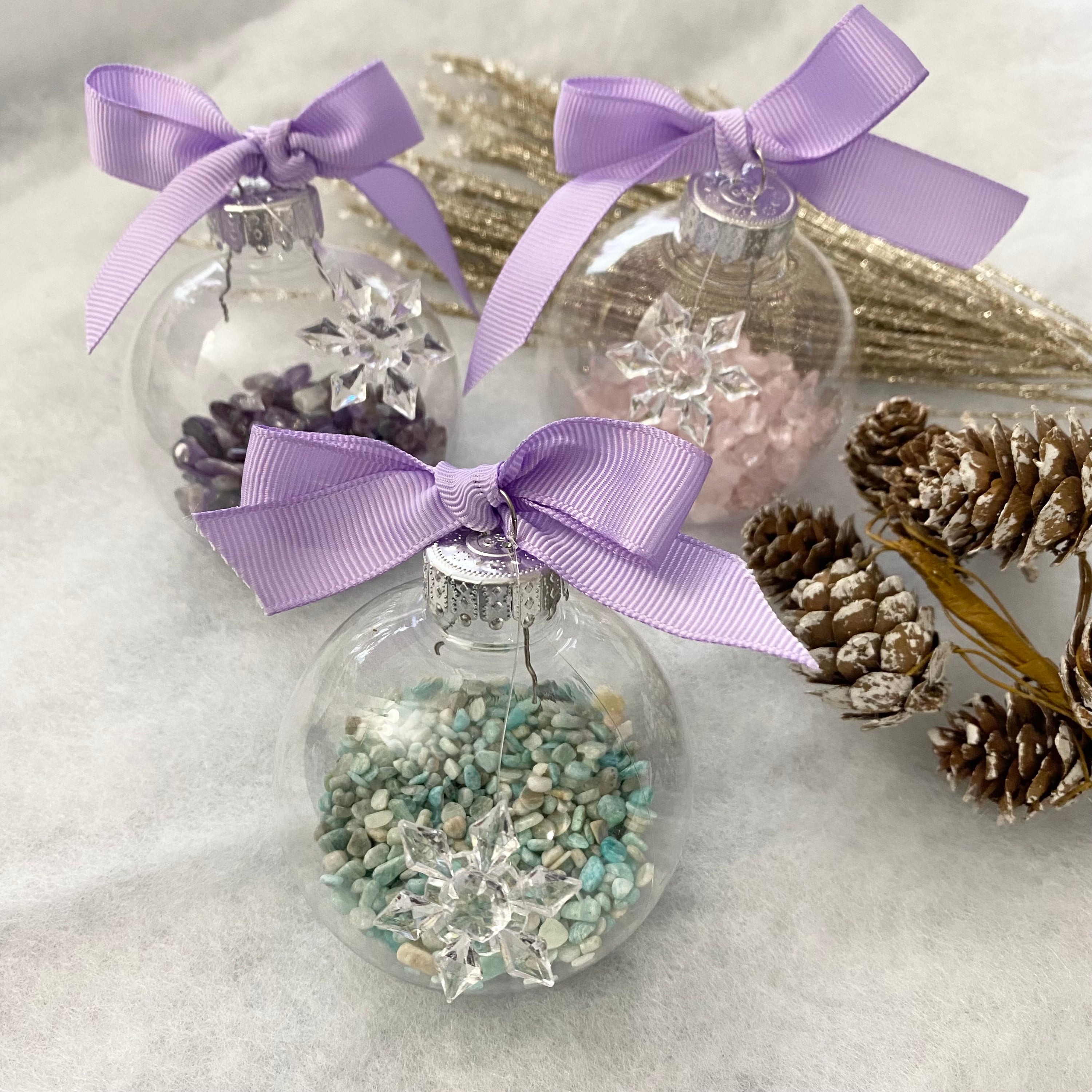 A beautifully crafted 3-inch gemstone chip ornament featuring a variety of colorful gemstones, perfect for holiday decorations.