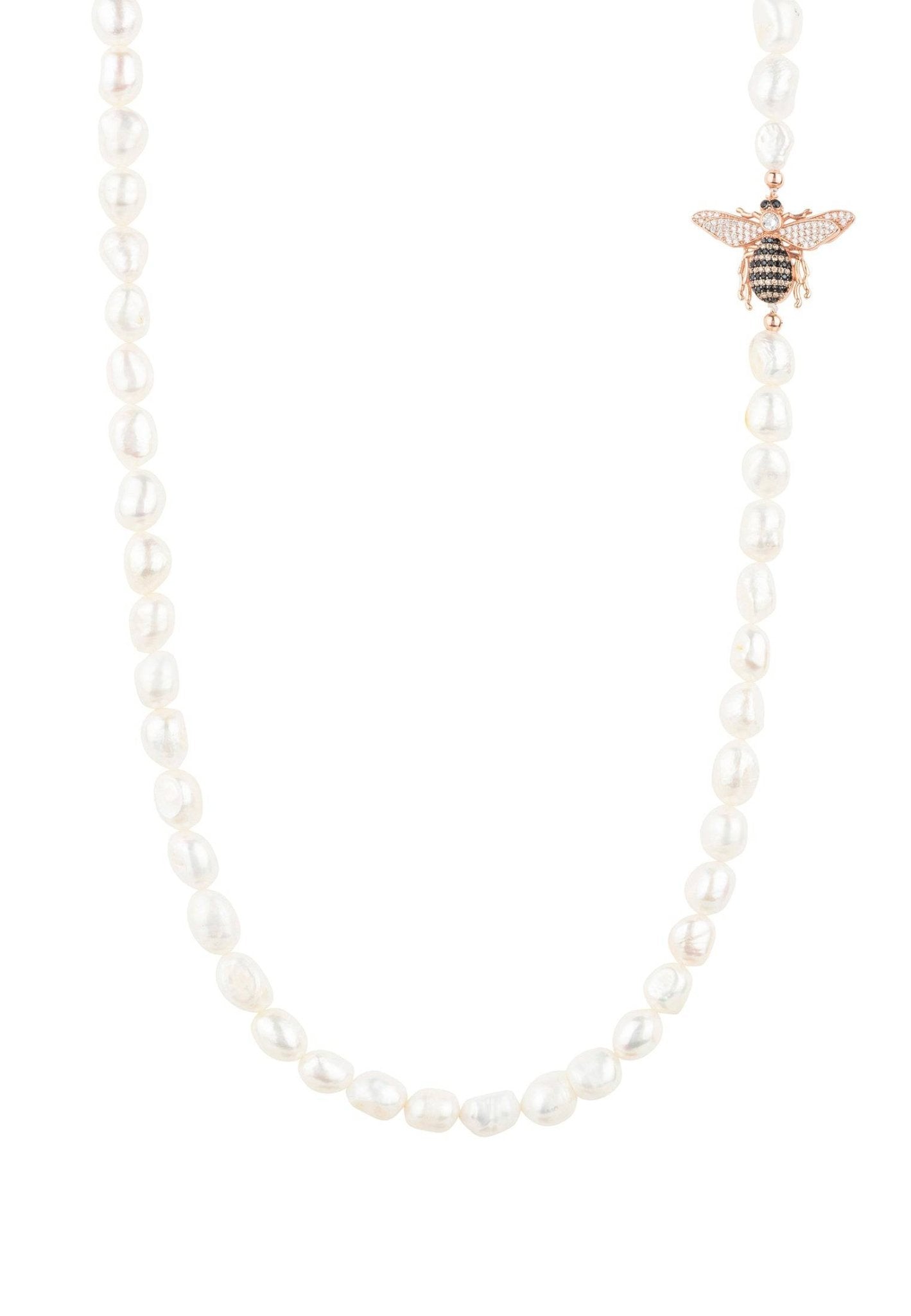 Honey Bee Pearl Gemstone Long Necklace in Rosegold featuring a bee motif and natural pearls, elegantly displayed in a jewellery box.