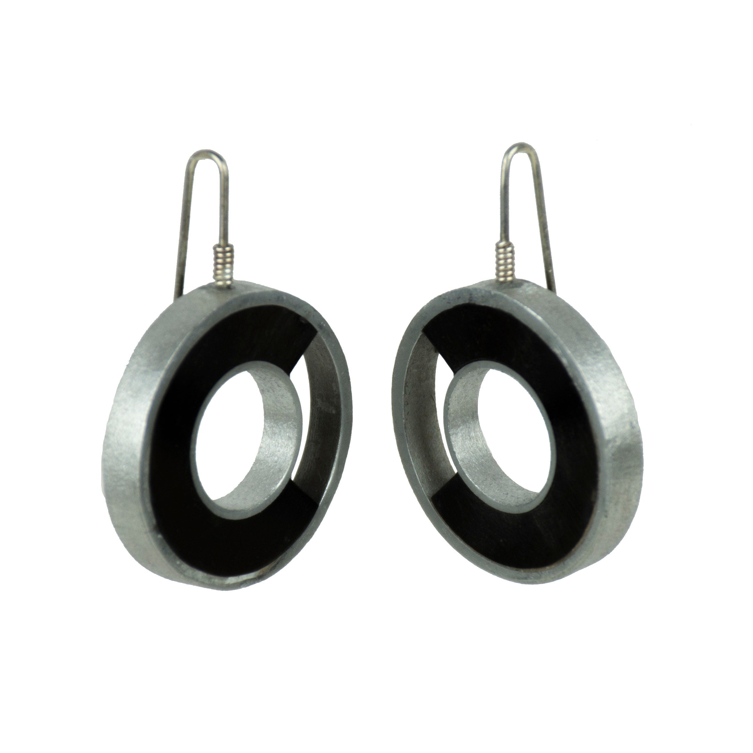 Elegant black horn hoop earrings for women with aluminum edging and silver clasp, showcasing a luxurious design.