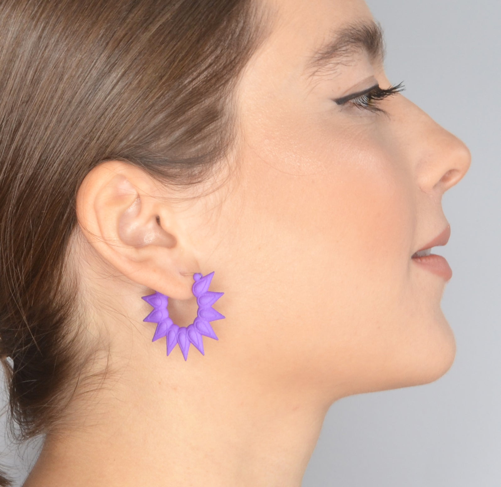 Colorful Rainforest Hoop Earrings featuring tropical flower design, made from lightweight nylon with sterling silver hooks.