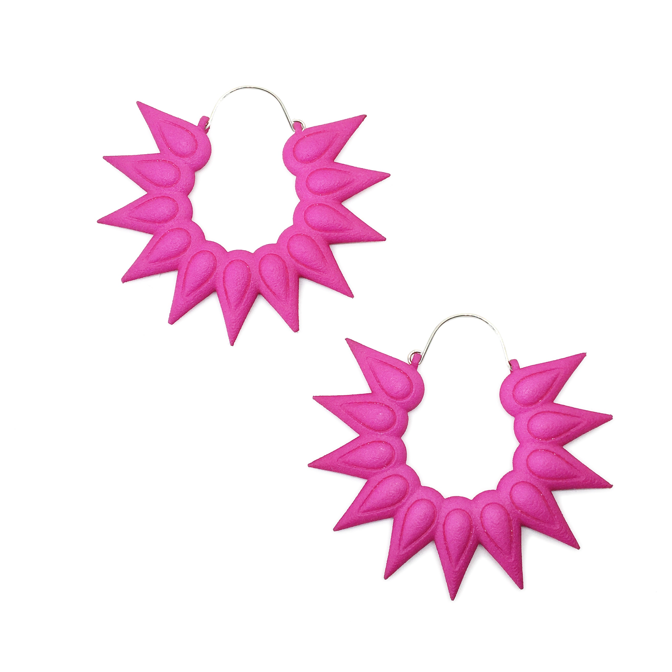 Hoops XL Earrings - Rainforest featuring vibrant colors and tropical flower design, made from lightweight nylon with sterling silver hooks.