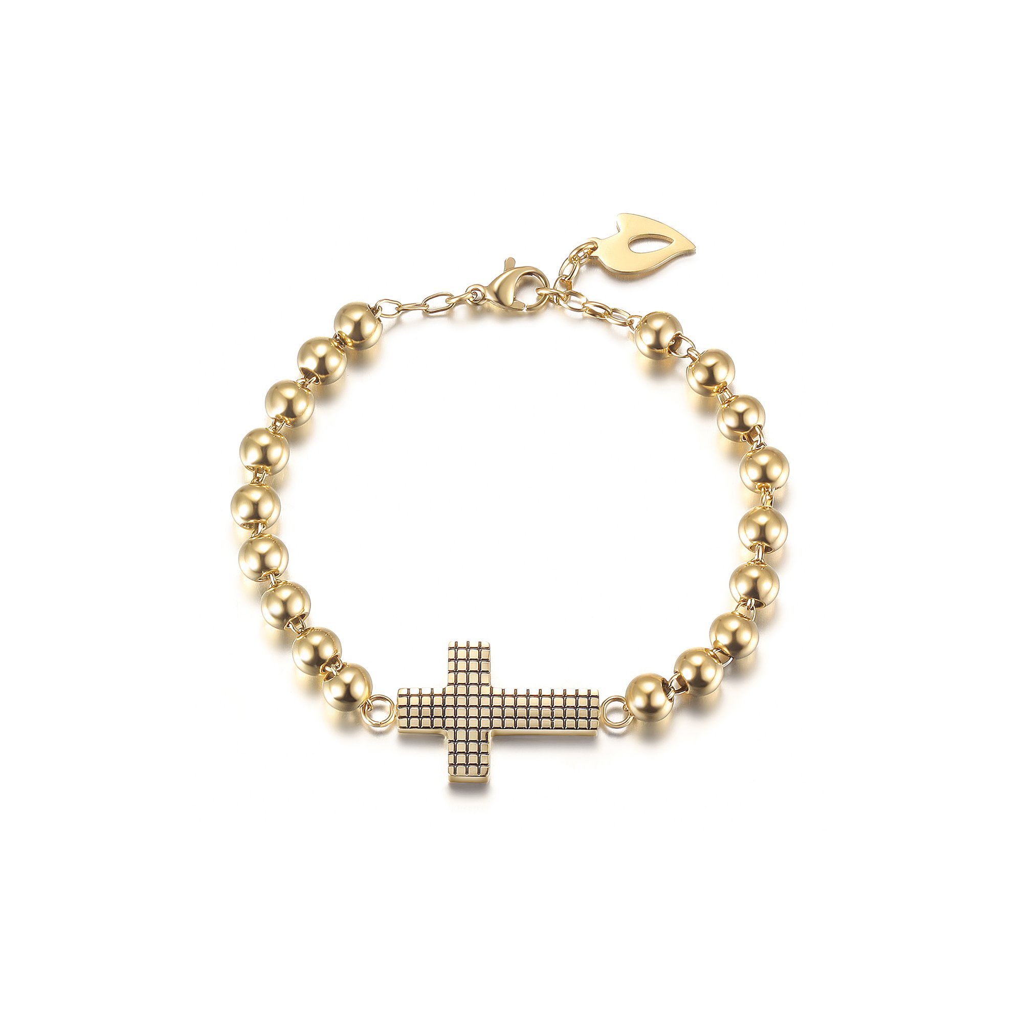 A stylish Horizontal Cross Beaded Bracelet made of 316L surgical stainless steel with 14K gold PVD plating, featuring elegant bead accents.