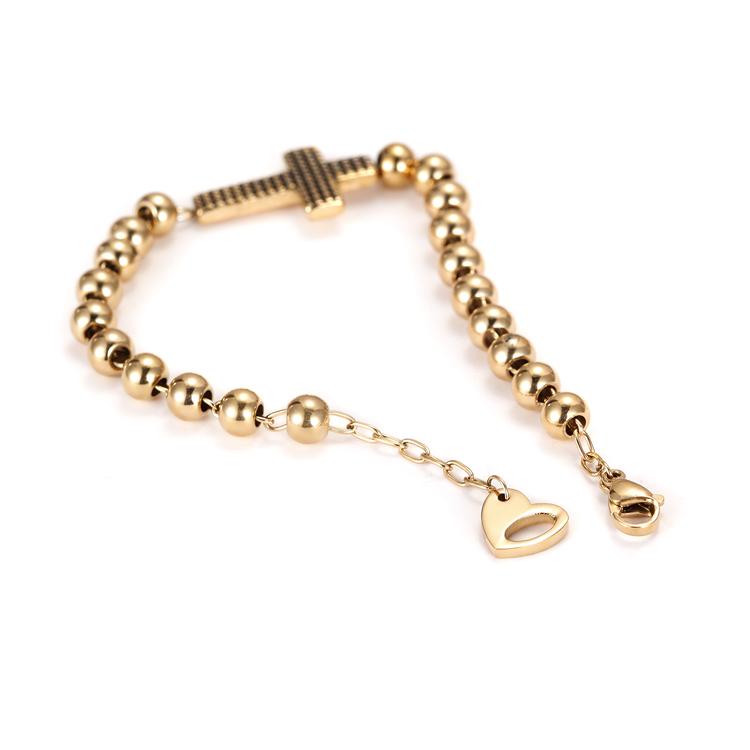 A stylish Horizontal Cross Beaded Bracelet made of 316L surgical stainless steel with 14K gold PVD plating, featuring elegant bead accents.