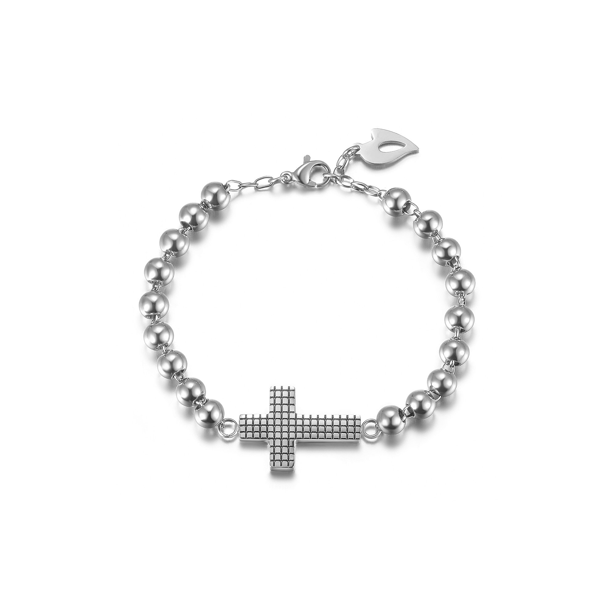 A stylish Horizontal Cross Beaded Bracelet made of 316L surgical stainless steel with 14K gold PVD plating, featuring elegant bead accents.