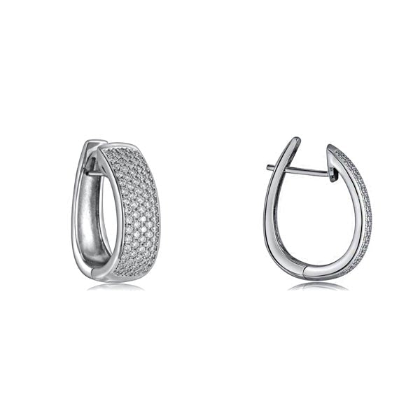 Elegant huggie earrings made of 925 sterling silver with white gold finish and white sapphire stone.