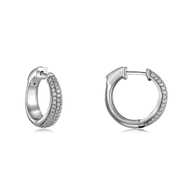 Elegant huggie hoop earrings for women made of 925 sterling silver with white sapphire accents.