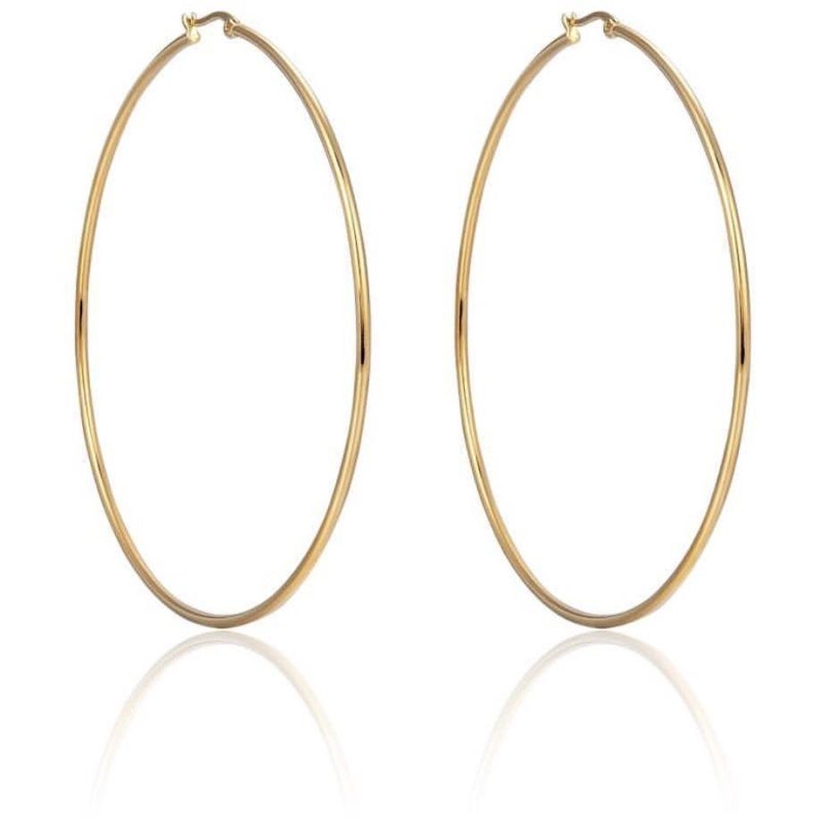 A pair of Hula Oval Hoops made from stainless steel with a gold plated finish, showcasing their elegant oval shape and tarnish-resistant quality.