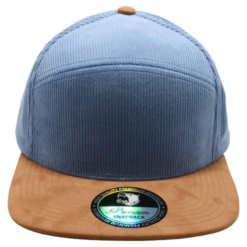 A pack of 6 Hybrid Corduroy Camper Hats in various colors, featuring a high-profile design and flat visor, made from premium polyester fabric.