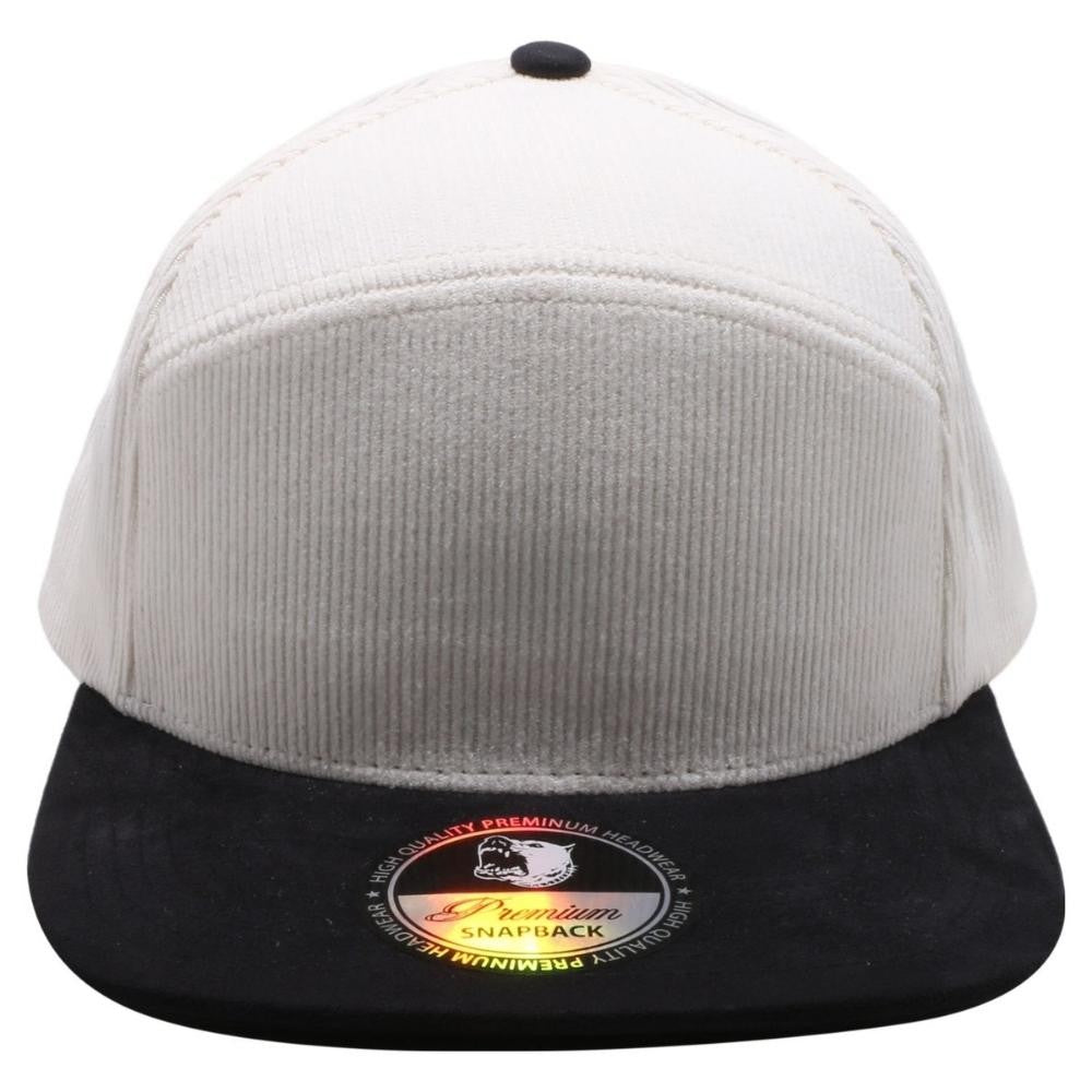 A pack of 6 Hybrid Corduroy Camper Hats in various colors, featuring a high-profile design and flat visor, made from premium polyester fabric.