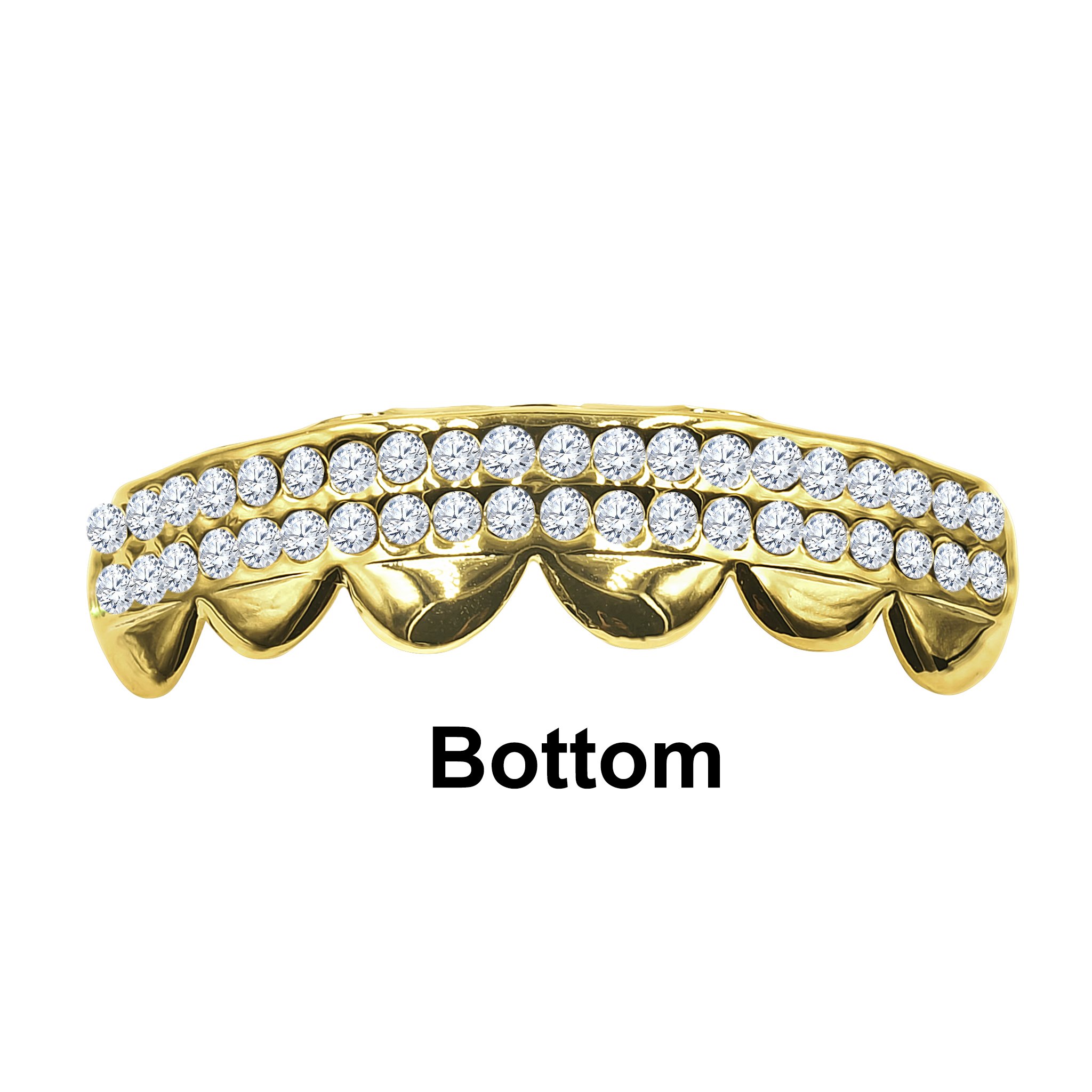 I 910031 grillz set featuring solid golden color and sparkling CZ stones, designed for a luxurious look.