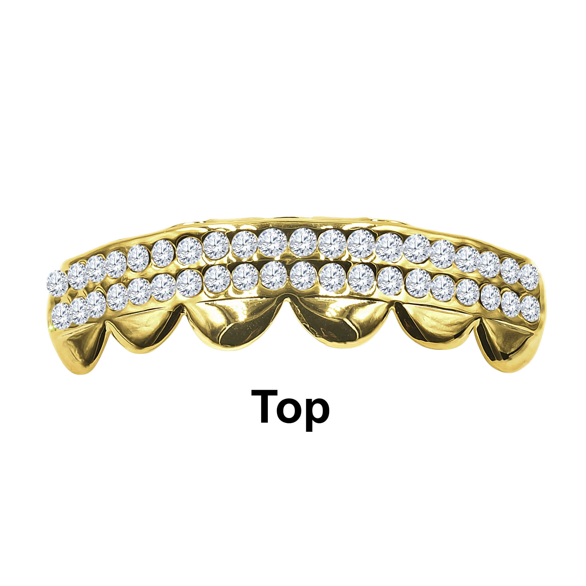 I 910031 grillz set featuring solid golden color and sparkling CZ stones, designed for a luxurious look.