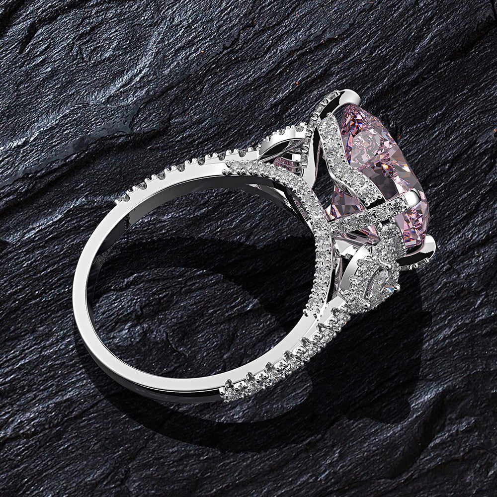 I Do Shiny Heart Ring made of 925 sterling silver with pink zircon inlay, showcasing a heart-shaped design.