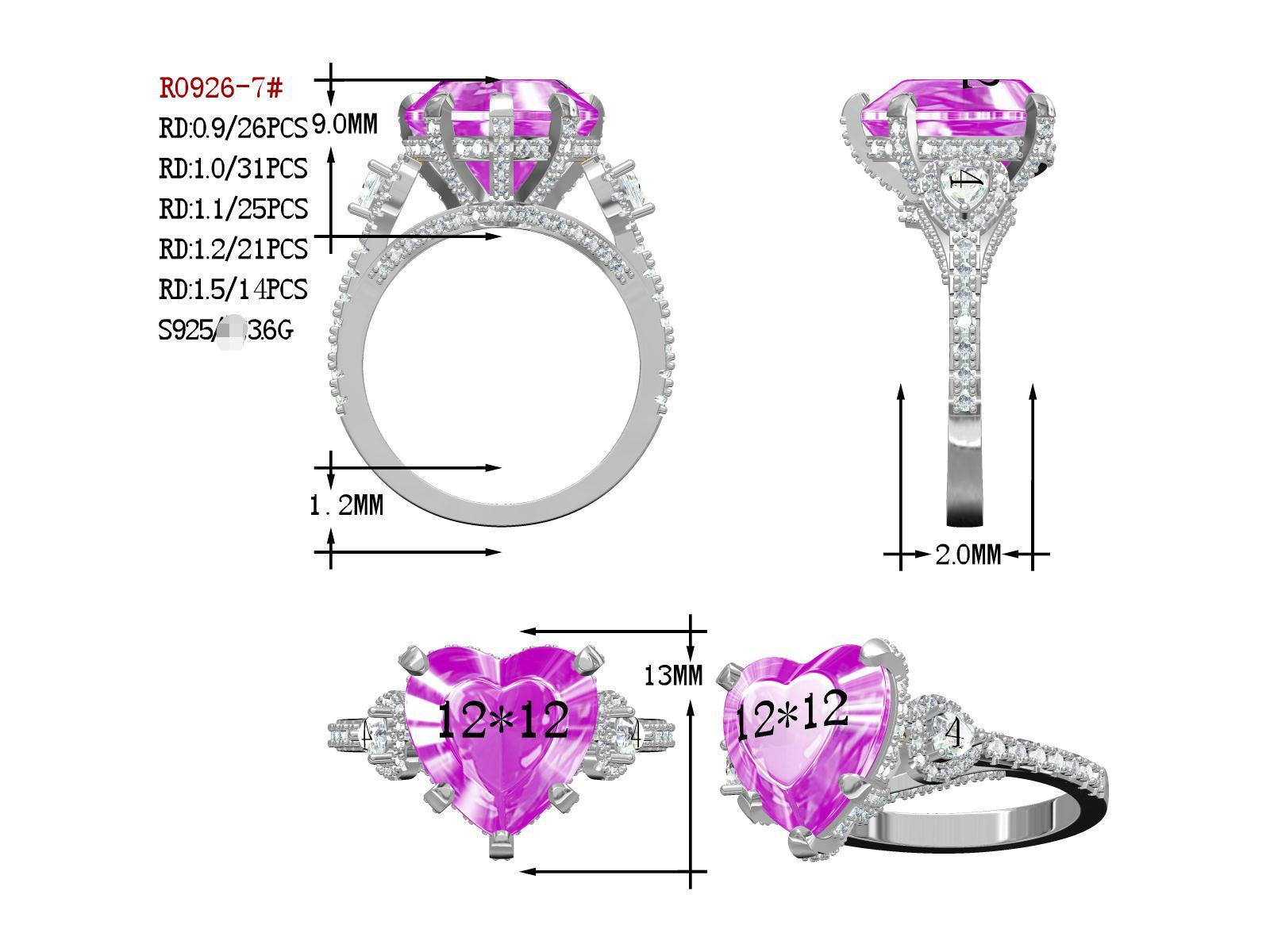 I Do Shiny Heart Ring made of 925 sterling silver with pink zircon inlay, showcasing a heart-shaped design.