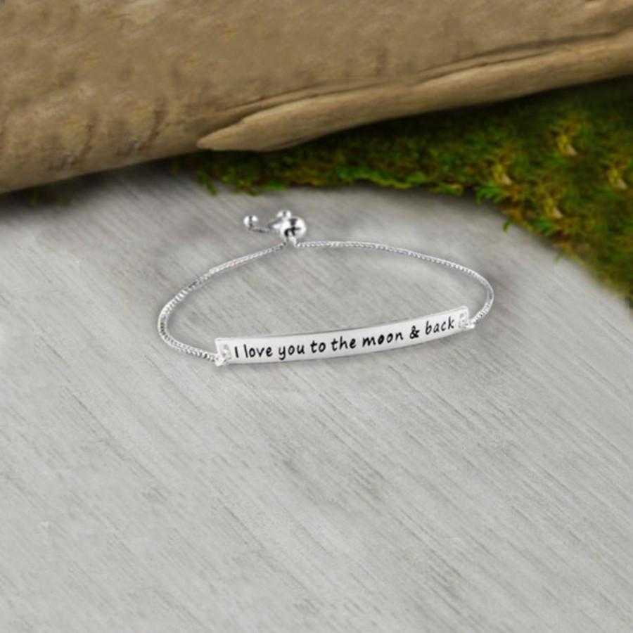 I Love You to the Moon & Back Silver Plated Bracelet with box chain design and pull closure, elegantly inscribed with a heartfelt message.