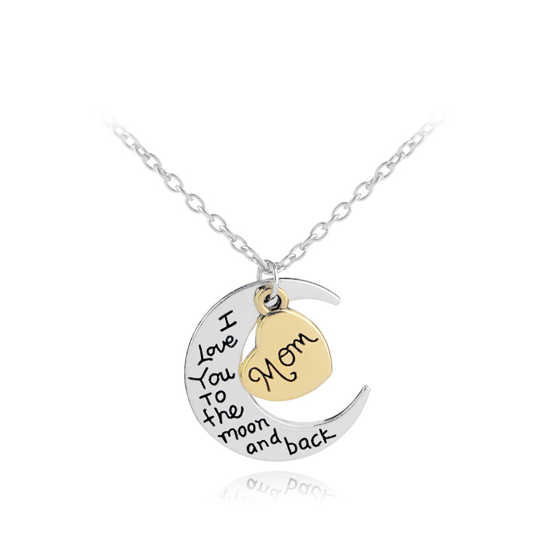 I Love You To The Moon Necklace featuring a heartfelt quote, perfect for family gifting.